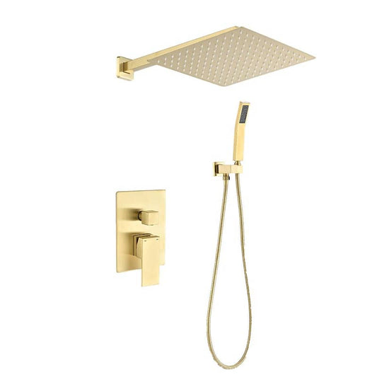 1-Spray Patterns with 2.5 GPM 12 in. Square Wall Mount Dual Shower Heads in Brushed Gold