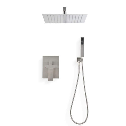 1-Spray Patterns with 2.5 GPM 10 in. Square Ceiling Mount Dual Shower Heads in Brushed Nickel