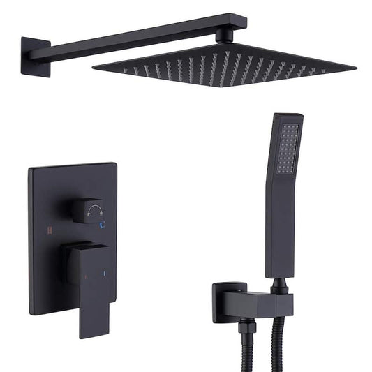 1-Spray Patterns with 10 in. Wall Mount Dual Shower Heads in Matte Black