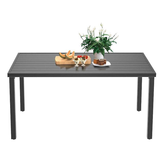 1.57 in. Black Patio Classic Rectangle Galvanized Steel Metal 60 in. Outdoor Dining Table with Umbrella Hole